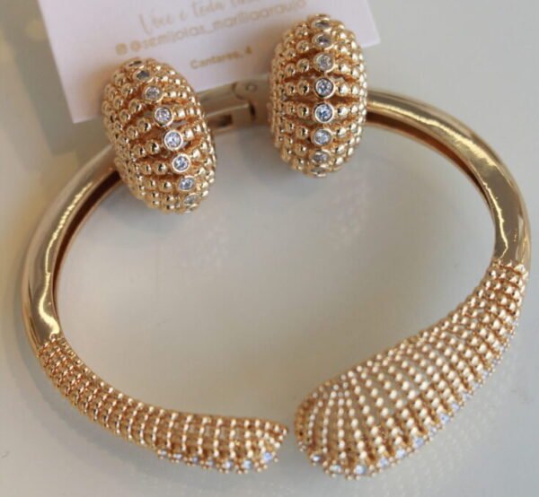 Conjunto Bracelete E Brincos Dourado